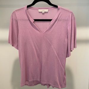 LOFT Lavender Knit Flutter Sleeve Top